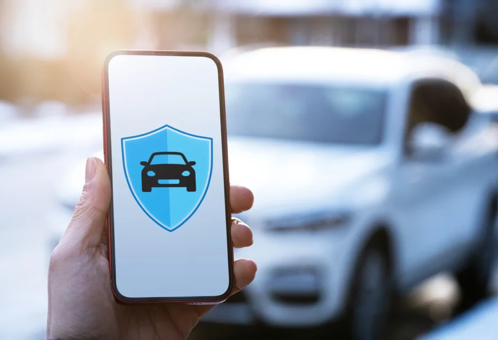 Phone displaying car protection icon