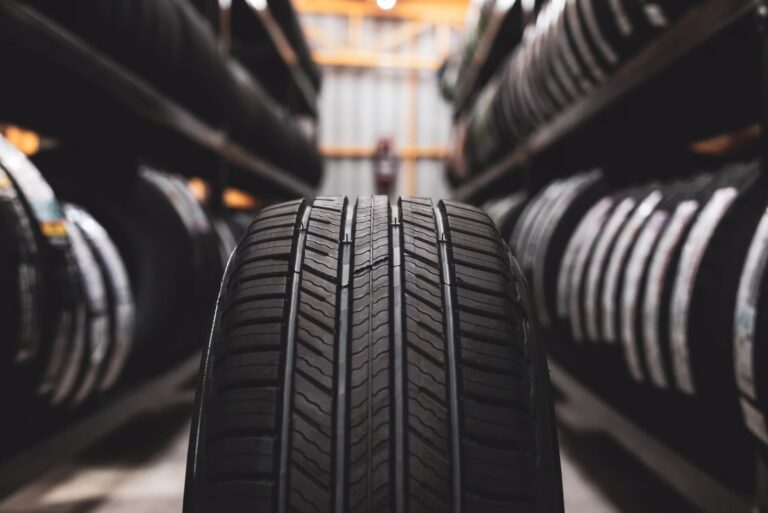 Close-up of a tire in storage