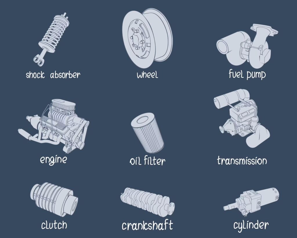 Automotive parts and modifications illustrated.