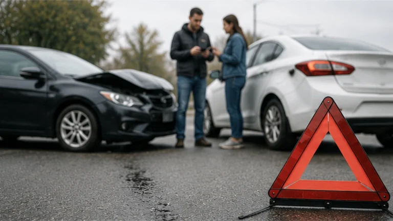 Drivers checking vehicle damage and safety after a minor car accident in Canada